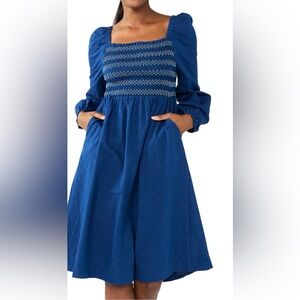 DRAPER JAMES RSVP Women’s Blue Puff Sleeve Smocked Bodice Dress  Size: XXL